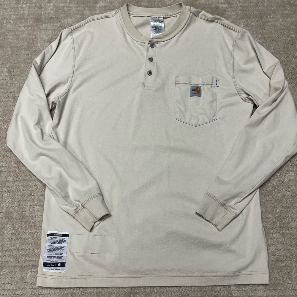 Carhartt Men's FR (Flame-Resistant) Force Cotton Long Sleeve Henley Work Shirt L